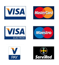tarjetas aceptadas: visa, visa electron, mastercard, maestro, vpay, servired